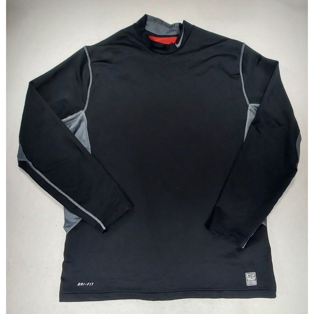 Nike Pro Combat Mens T Shirt XXL Black Mock Neck Long Sleeve Breathable Logo